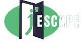 Logo avec un fond ovale vert, une porte ouverte et une figure stylisée sortant par cette porte. Le mot ESCAPE apparaît à côté de la porte, avec le E partiellement à l'intérieur de l'embrasure.